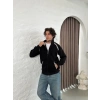 Erkek Oversize Dik Yaka Fermuarlı Sweatshirt - Zincir Nakışli Kanguru Cepli - Siyah