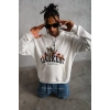 Erkek Oversize Kapüşonlu Sweatshirt – Beyaz Renk Üç İplik İçi Pamuklu Kanguru Cepli Baskılı Hoodie Rahat Kalıp Kışlık Günlük Kombinlere Uygun - Beyaz