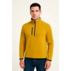 Erkek Polar Kazak – Dik Yaka, Yarım Fermuarlı, Fermuarlı Göğüs Cepli, Siyah Biyeli, Kışlık Rahat Regular Fit Günlük Model - Sarı