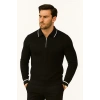 Erkek Polo Yaka Yarım Fermuarlı Regular Fit Kalıp Basic Düz Triko Kazak