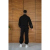 Erkek Premium Parçalı Eşofman Takım - Dik Yaka Fermuarlı Biyeli Sweatshirt Lastik Paça Alt, Oversize 3 iplik Şardonlu - Siyah