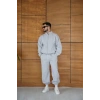 Erkek Premium Parçalı Eşofman Takım - Dik Yaka Fermuarlı Biyeli Sweatshirt Lastik Paça Alt, Oversize 3 iplik Şardonlu - Gri