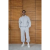 Erkek Premium Parçalı Eşofman Takım - Dik Yaka Fermuarlı Biyeli Sweatshirt Lastik Paça Alt, Oversize 3 iplik Şardonlu - Gri