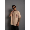 Erkek Sırt Baskılı A Kalite Oversize T-shirt - Bej