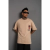 Erkek Sırt Baskılı A Kalite Oversize T-shirt - Bej