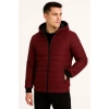 ERKEK ŞİŞME KAPÜŞONLU FERMUARLI MONT SU İTİCİ KAPİTONE ASTARLI KUMAŞ CEPLİ KIŞLIK RAHAT KALIP - BORDO