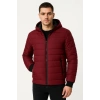 ERKEK ŞİŞME KAPÜŞONLU FERMUARLI MONT SU İTİCİ KAPİTONE ASTARLI KUMAŞ CEPLİ KIŞLIK RAHAT KALIP - BORDO
