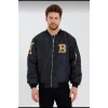 ERKEK SİYAH BOMBER KOLEJ MONT – B HARFİ VE KEMİK BASKILI, SU İTİCİ KUMAŞ, KAPİTONE ASTARLI FERMUARLI CEKET - SİYAH