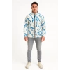 Erkek Tam Fermuarlı Desenli Polar Sweat Lightning Desen Yakalı, Uzun Kollu, Oversize Rahat Kalıp - Beyaz