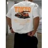Erkek Turuncu Spor Araba Grafik Tişört - TOKYO Baskılı Günlük Oversize Kısa Kollu Tişört, Yetişkinler için Yazlık Giyim, Turuncu Araba Tasarımı - Beyaz