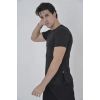 ERKEK YANDAN FERMUARLİ SLİM FİT T-SHİRT - SİYAH