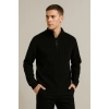 Erkek Yarım Fermuarlı Triko Kazak – Selanik Örgü, Dik Yaka, Pamuklu Dokuma, Regular Fit Uzun Kollu Kışlık Model - Siyah