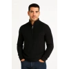 Erkek Yarım Fermuarlı Triko Kazak – Selanik Örgü, Dik Yaka, Pamuklu Dokuma, Regular Fit Uzun Kollu Kışlık Model - Siyah