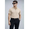 Erkek Yarın Fermuarlı Slim Fit Kısa Kollu Triko Tişört Bej