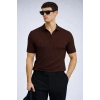erkek yazlık kısa kollu slim fit polyemid kumaş kalitesi triko tişört Kahverengi