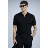 erkek yazlık kısa kollu slim fit polyemid kumaş kalitesi triko tişört Siyah