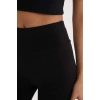 Fit Siyah Yüksek Bel Beli Saran Pamuklu Basic Düz Sporcu Tayt Z6327az25sp