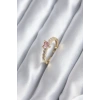 Gold Renk Zirkon Taşlı Pembe Kristal Kalp Model Kadın Yüzük