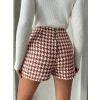 İki düğmeli kaz ayağı desen ch kumaş şort etek bordobeyaz h26414