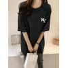 Kadın Eğlenceli Harf NY Baskılı Bisiklet Yaka Tişört - Rahat Polyester, Makinede Yıkanabilir - Yaz ve Fitness için Mükemmel, Yuvarlak Yaka - Siyah