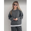 Kadın Gri Oversize Triko Kazak