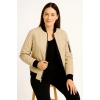 Kadın Bomber Mont Ceket – Fermuarlı, Kapitone İçi Astarlı, Su İtici Kumaş, Regular Fit, Yandan Cepli, Günlük Bahar & Kış Şık Rahat Stil - bej