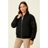 Kadın Bomber Mont Ceket – Fermuarlı, Kapitone İçi Astarlı, Su İtici Kumaş, Regular Fit, Yandan Cepli, Günlük Bahar & Kış Şık Rahat Stil - Siyah