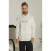 Erkek Oversize Üç İplik Şardonlu Kapüşonlu Sweatshirt – Beyaz “Other Lives” Ön ve Arka Baskılı, Kanguru Cepli, Ribanalı Rahat Kışlık Model Beyaz