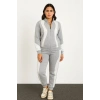 KADIN PREMİUM PARÇALI EŞOFMAN TAKIM - DİK YAKA FERMUARLI SWEATSHİRT - GRİ
