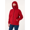 Kadın Samuray Ninja Çift Kapüşonlu Maske Detaylı Fermuarlı Kanguru Cepli Hoodie - Kırmızı