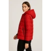 KADIN ŞİŞME KAPÜŞONLU FERMUARLI MONT SU İTİCİ KAPİTONE ASTARLI KUMAŞ CEPLİ KIŞLIK RAHAT KALIP - KIRMIZI
