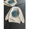 Kadın Üç İplik Bisiklet Yaka Baskılı SweatShirt - Beyaz