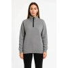 Kadın Üç İplik Dık Yaka Yarım Fermuarlı SweatShirt - Gri