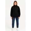 Kadın Üç İplik Dık Yaka Yarım Fermuarlı SweatShirt - Siyah