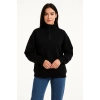 Kadın Üç İplik Dık Yaka Yarım Fermuarlı SweatShirt - Siyah