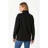 Kadın Üç İplik Dık Yaka Yarım Fermuarlı SweatShirt - Siyah