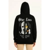 Kadın Kapşonlu Sweatshirt – Oversize Üç İplik Şardonlu Hoodie, “Other Lives” Ön & Arka Baskılı, Kanguru Cepli, Kışlık Rahat Günlük Stil- Siyah