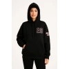Kadın Üç İplik Kapüşonlu Ön ve Arka Baskılı SweatShirt hoodie - Siyah
