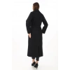Kadın Uzun Kaşe Kaban – Yünlü Dokuma Kaşmir Kumaş, Kruvaze Yaka, Kuşaklı Astarlı Tesettür Uyumlu Şık Kışlık Siyah Model - Siyah