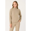 Kadın Yarım Boğaz Triko Kazak yumuşak dokulu Pamuklu ince Dokuma, uzun kollu Rahat Regular kalıp - Bej