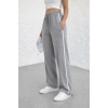 Kadın Yazlık Yandan Biyeli Salaş Bol Paça Baggy Eşofman Altı Gri
