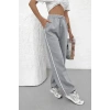 Kadın Yazlık Yandan Biyeli Salaş Bol Paça Baggy Eşofman Altı Gri