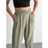 KADIN YÜKSEL BEL BELİ BAĞCIKLI CEPLİ RAHAT PAÇA PANTALON - SU YEŞİLİ