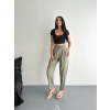 KADIN YÜKSEL BEL BELİ BAĞCIKLI CEPLİ RAHAT PAÇA PANTALON - SU YEŞİLİ