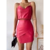 Kapaklı asimetrik model deri etek pembe s240106