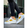 KB-X8 Kuback Beyaz Cilt Sarı Süet Detaylı Beyaz Yüksek Taban Günlük Spor Ayakkabı