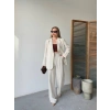 KETEN CEKET PANTOLON İLİK DÜĞMELİ UZUN KOLLU YIRTMAÇLI İKİLİ TAKIM - BEYAZ