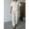 KETEN TAM FERMUARLI KISA KOLLU GÖMLEK PANTOLON İKİLİ TAKIM - BEYAZ