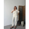 KETEN TAM FERMUARLI KISA KOLLU GÖMLEK PANTOLON İKİLİ TAKIM - BEYAZ