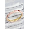 Mineli Pirinç Pembe Çiçek Motifli Gold Kadın Kelepçe
